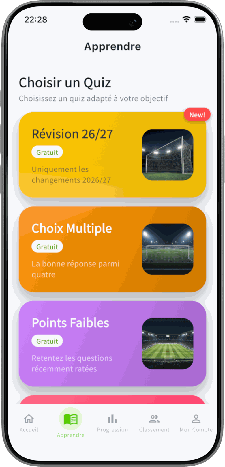 Écran de sélection des modes